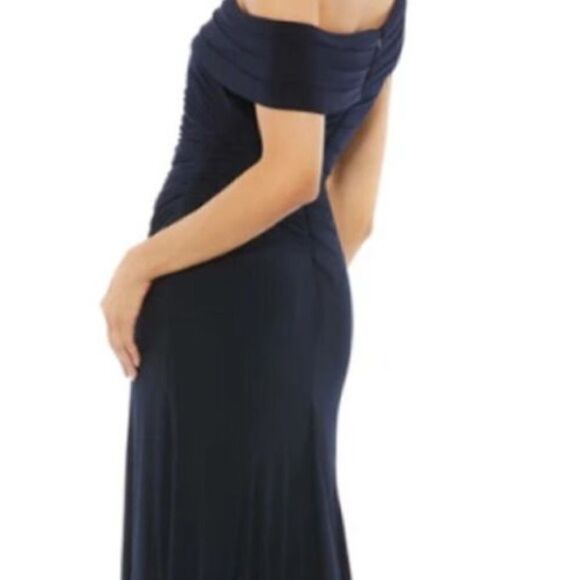 Mac Duggal Ieena 26517 Dress Foldover Off-The-Shoulder Slit Gown Navy Sz 12 NWT - Picture 7 of 9